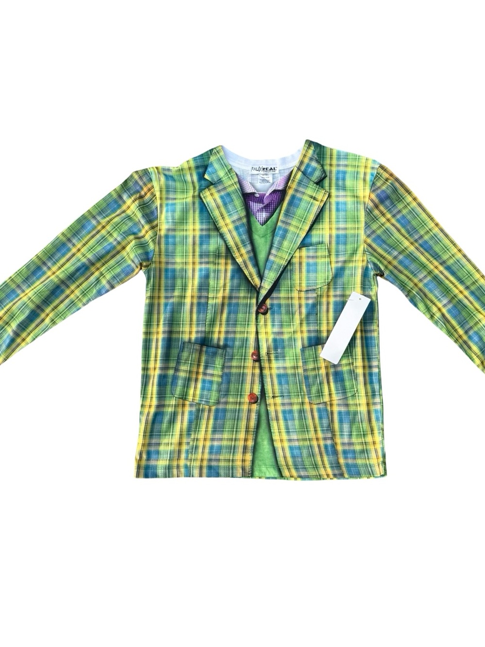 NEW Faux Real - FUNNY Plaid Suit Youth Costume Long Sleeve T-Shirt - Size Large - Picture 9 of 9